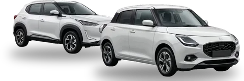 White Nissan Magnite and Suzuki Swift rental cars